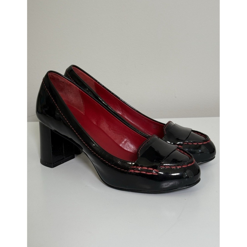 Cole Haan NikeAir Black Patent Leather Pumps 7B Block Heels Loafer Academic